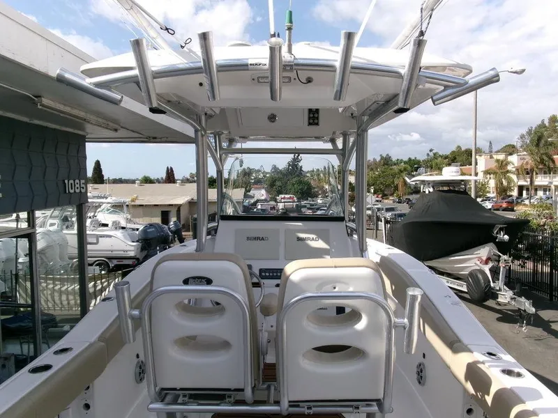 Slide: The Image of 2018 Sea Fox 266 Commander boat interior with dual seats and rod holders. - 23