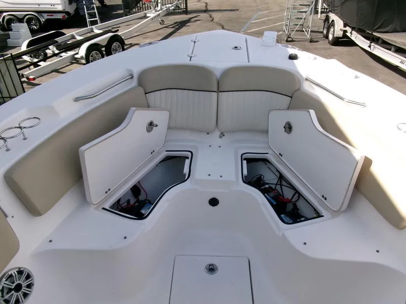 Slide: The Image of 2018 Sea Fox 266 Commander boat interior with open storage compartments. - 9