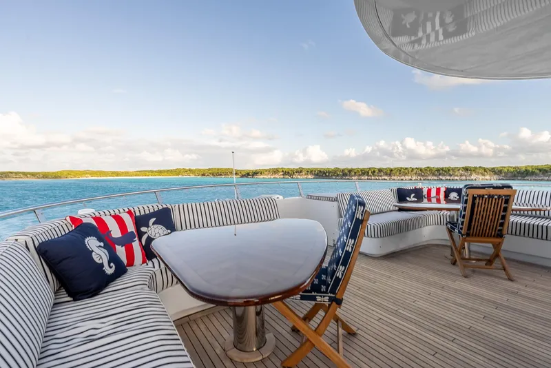 Slide: The Image of Luxurious 2007 Richmond Yachts Semi Displacement deck with nautical-themed seating and ocean view. - 6