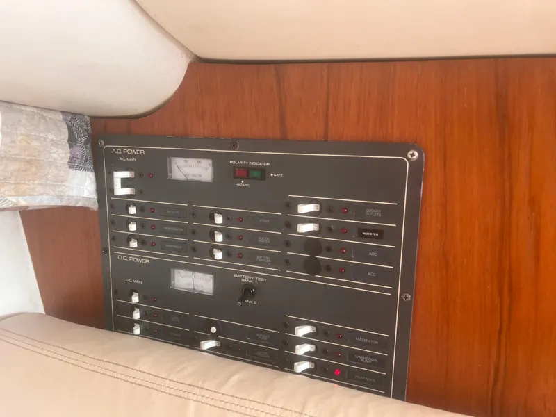 Slide: The Image of Electrical panel on a 1995 Tiara Yachts 2900 Open boat interior. - 27