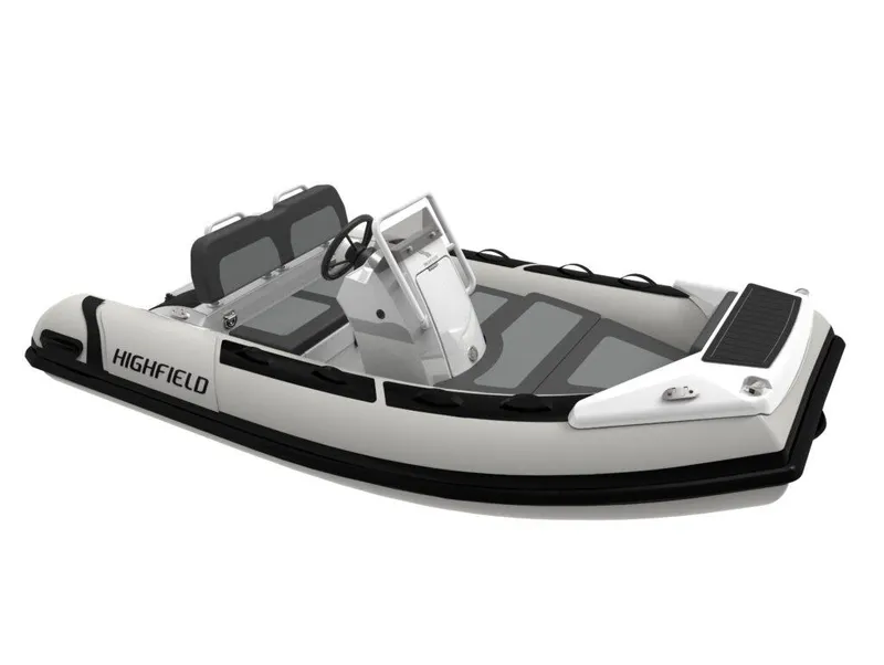 The Image of 2024 Highfield Sport 330 inflatable boat, sleek design, white and black color scheme. - 0