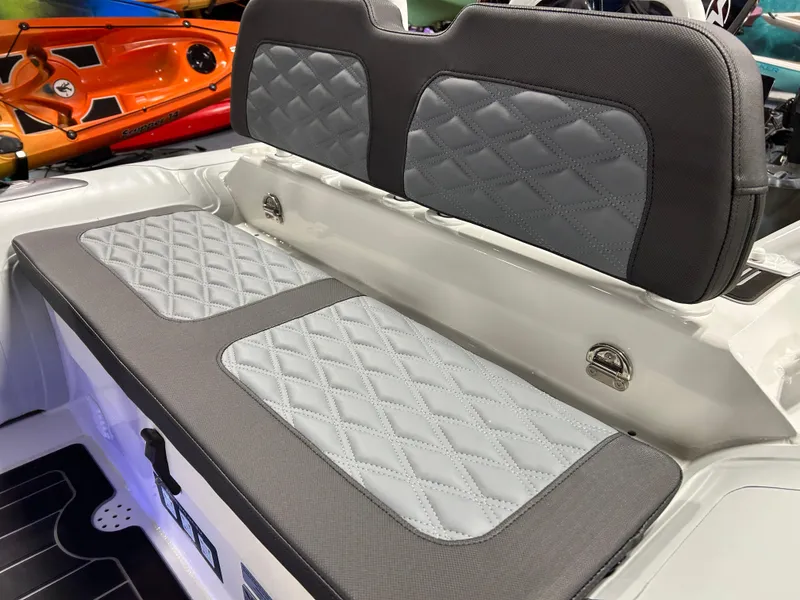 Slide: The Image of 2025 Highfield Sport 420 boat interior with quilted gray seating. - 17