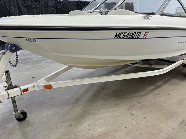 Slide: The Image of 2007 Bayliner 175 Bowrider on trailer in indoor storage. - 12