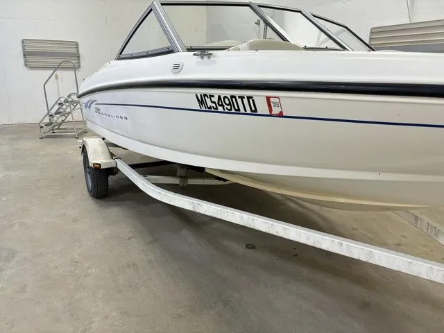Slide: The Image of 2007 Bayliner 175 Bowrider on trailer in indoor storage. - 4