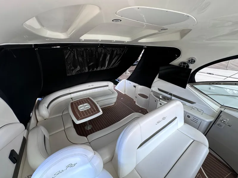 Slide: The Image of Luxurious 2007 Sea Ray 44 Sundancer yacht interior with elegant seating and modern design. - 17