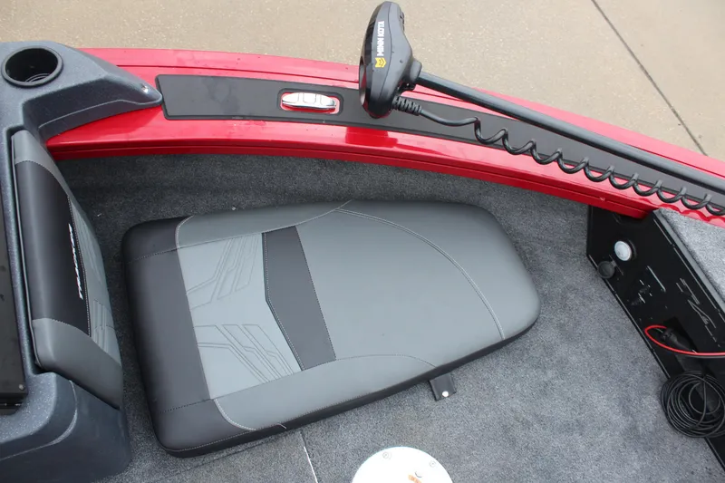 Slide: The Image of 2025 Tracker Targa V-18 Combo boat interior with seat and trolling motor. - 24