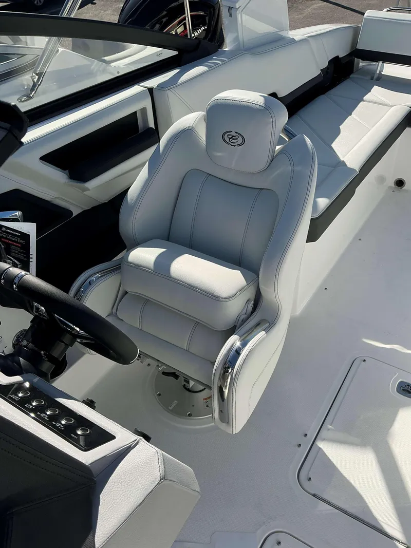 Slide: The Image of Luxury seating in 2025 Cobalt R8 boat interior, featuring sleek design and modern controls. - 13