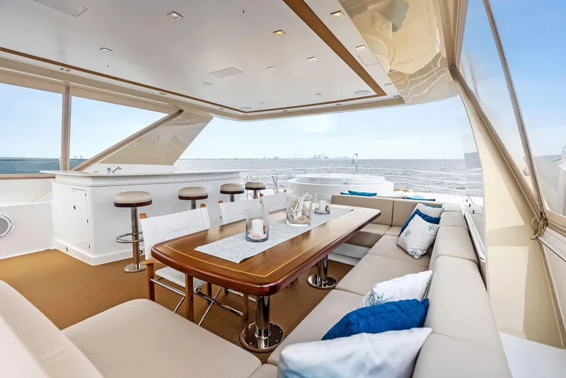 Slide: The Image of Luxurious interior of 2017 Burger 104 Motor Yacht with elegant seating and ocean view. - 19