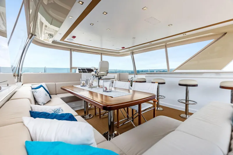 Slide: The Image of Luxurious interior of 2017 Burger 104 Motor Yacht with elegant seating and ocean view. - 20