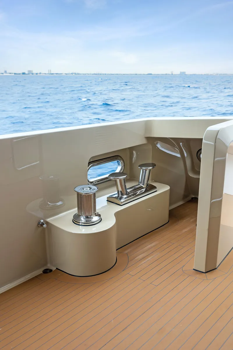 Slide: The Image of 2017 Burger 104 Motor Yacht deck with ocean view and sleek design. - 44
