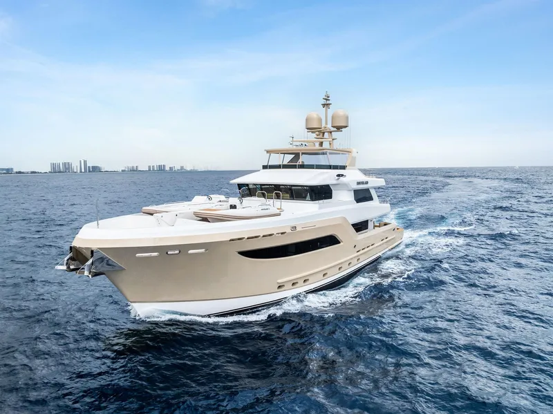 Slide: The Image of Luxurious 2017 Burger 104 Motor Yacht cruising on open sea. - 7