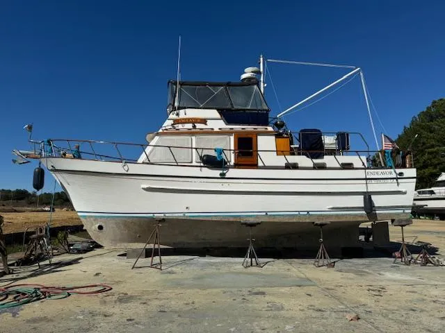 Slide: The Image of 1983 DeFever 41 Trawler on dry dock, ready for maintenance. - 3