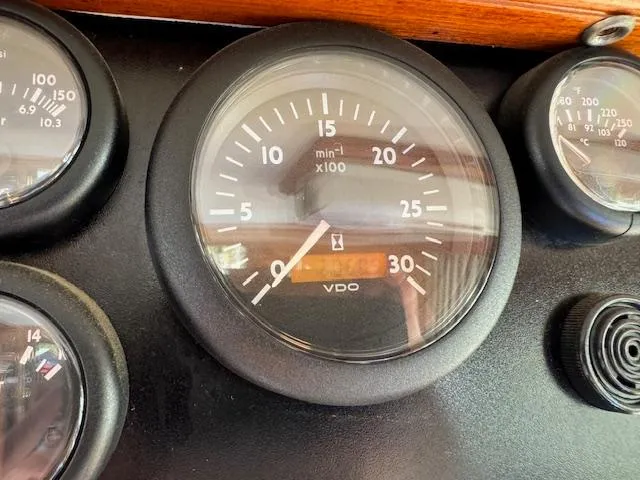 Slide: The Image of Close-up of 1983 DeFever 41 Trawler tachometer and gauges. - 32