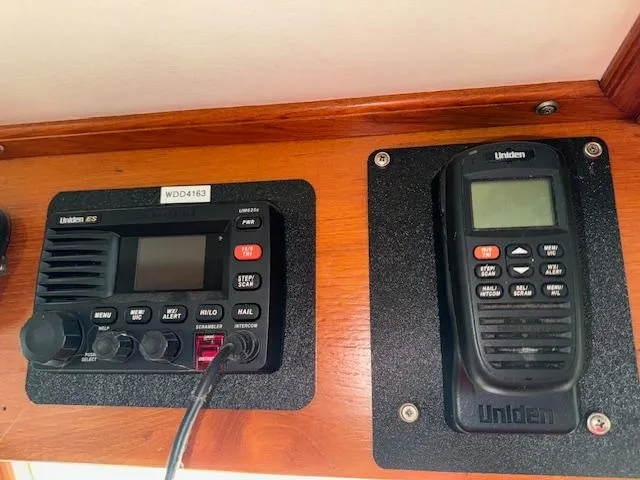 Slide: The Image of Uniden marine radios on 1983 DeFever 41 Trawler dashboard. - 33