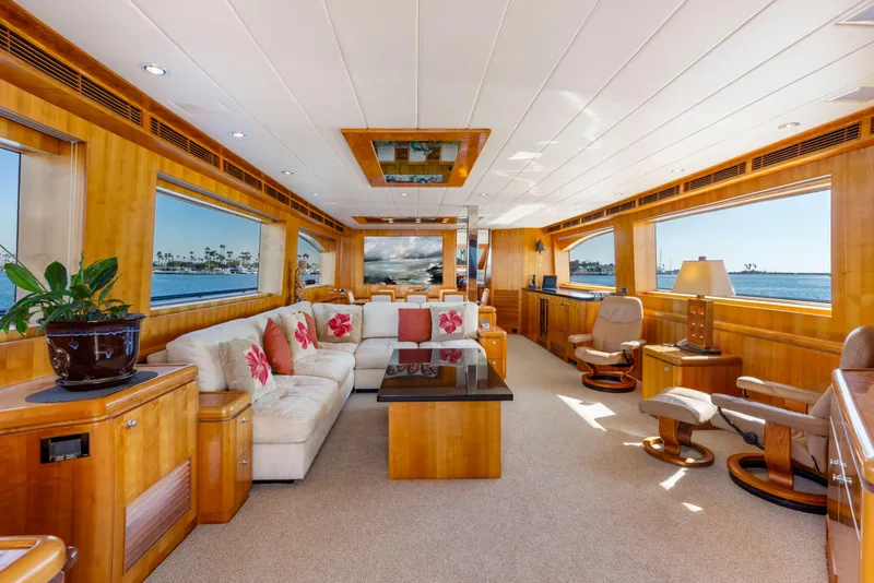 Slide: The Image of Luxurious 2005 Horizon Custom Yacht interior with elegant wood finishes and plush seating. - 26