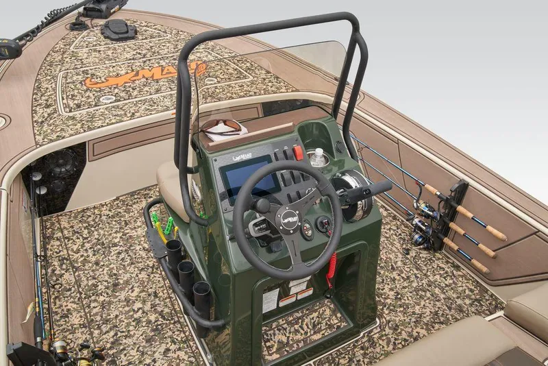 Slide: The Image of 2025 Mako Pro Skiff 18 Backwater Edition with camo interior and fishing gear. - 39