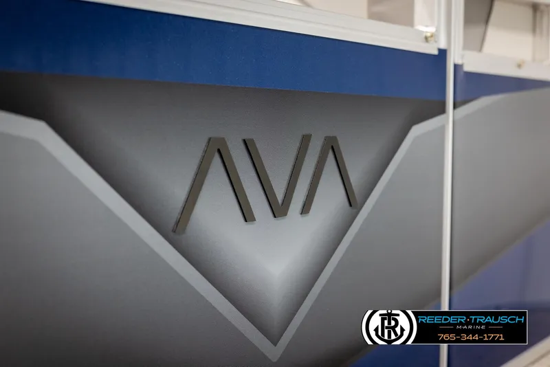 Slide: The Image of 2025 Avalon VEN RF boat with sleek design and Reeder-Trausch Marine branding. - 39