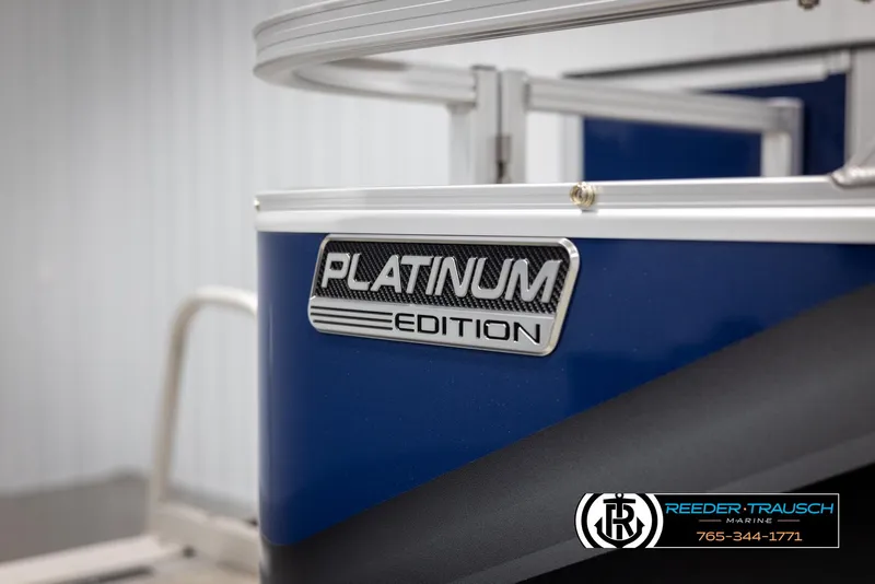 Slide: The Image of Avalon VEN RF 2025 Platinum Edition boat detail with Reeder-Trausch Marine logo. - 42