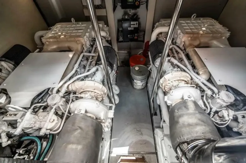 Slide: The Image of Engine room of 2009 Uniesse 68 Sport Yacht with dual engines and equipment. - 37