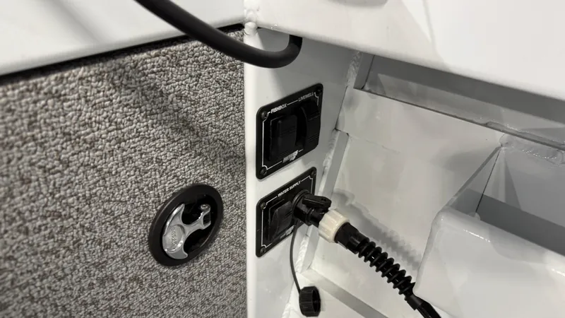 Slide: The Image of Control panel and wiring inside 2025 Hewescraft 240 Ocean Pro ET HT boat. - 14