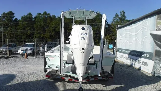 Slide: The Image of 2025 Pathfinder 2500 Hybrid boat with 350 V6 engine on trailer. - 5