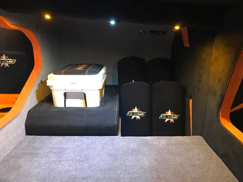 Slide: The Image of Interior of 2018 Daves Custom Boats M-44 with storage and seating area. - 19