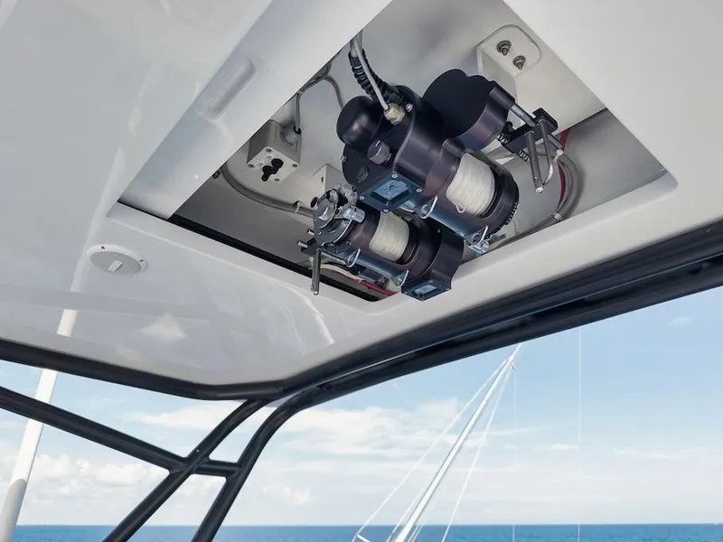 Slide: The Image of Ceiling-mounted equipment on 2016 Merritt 86' Enclosed Flybridge yacht, with ocean view. - 26