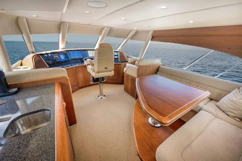 Slide: The Image of Luxurious interior of 2016 Merritt 86' Enclosed Flybridge yacht with ocean view. - 33