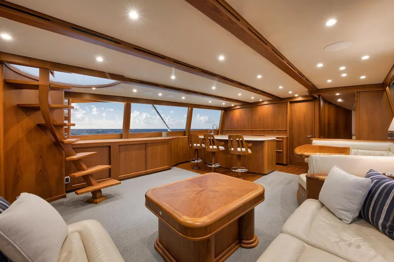 Slide: The Image of Luxurious interior of 2016 Merritt 86' Enclosed Flybridge yacht with elegant wood finishes. - 37