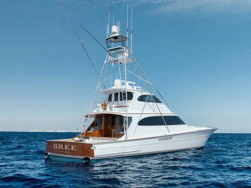 Slide: The Image of Luxury 2016 Merritt 86' Enclosed Flybridge yacht on open sea. - 4