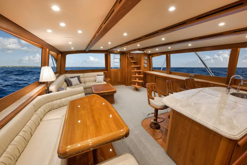 Slide: The Image of Luxurious interior of 2016 Merritt 86' Enclosed Flybridge yacht with elegant wood finishes. - 40