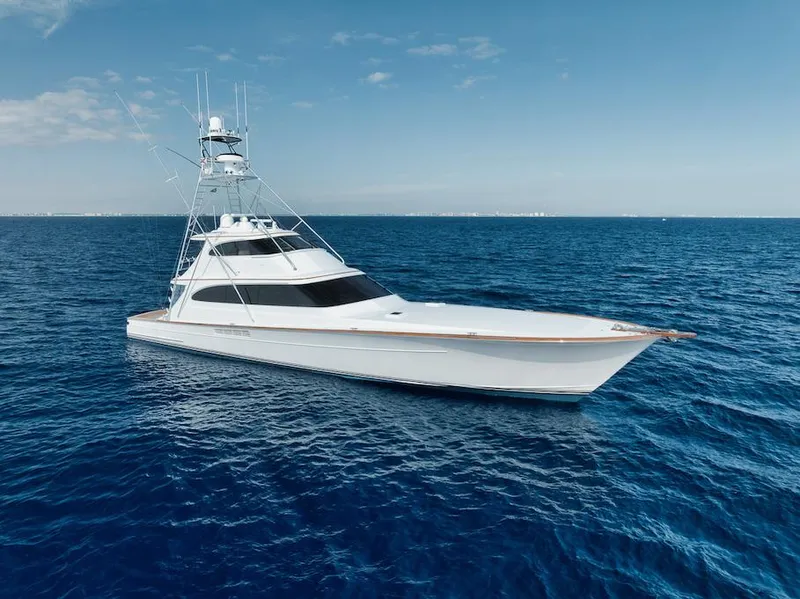 Slide: The Image of Luxury 2016 Merritt 86' Enclosed Flybridge yacht cruising on open ocean. - 7