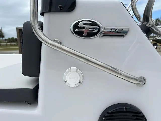 Slide: The Image of 2025 Sea Pro 172 Bay boat console with logo and railing detail. - 7
