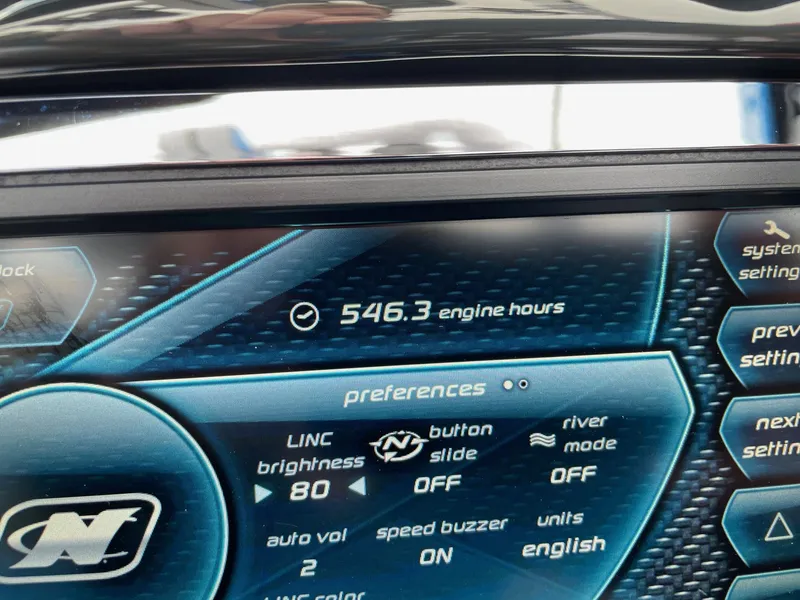 Slide: The Image of Dashboard of 2015 Nautique Super Air Nautique G25 showing 546.3 engine hours. - 13