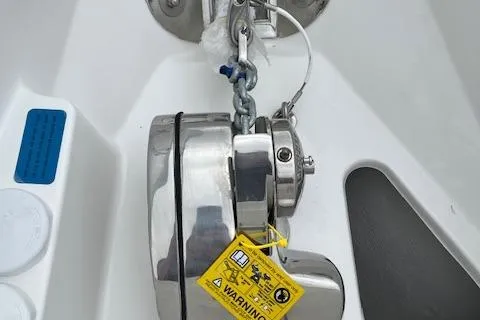 Slide: The Image of 2025 Sea Pro 262 Sport boat anchor winch with warning label. - 11