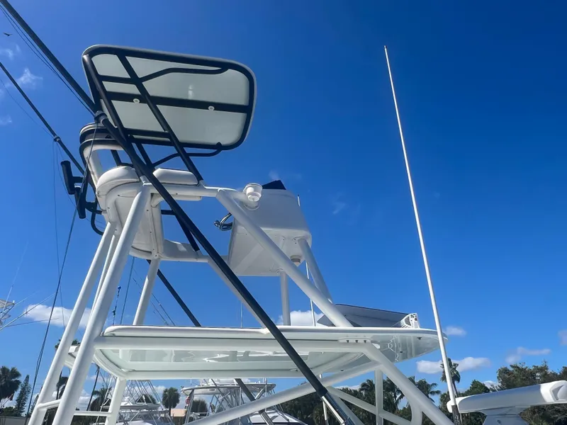 Slide: The Image of 2017 Yellowfin 39 Offshore boat tower against a clear blue sky. - 9