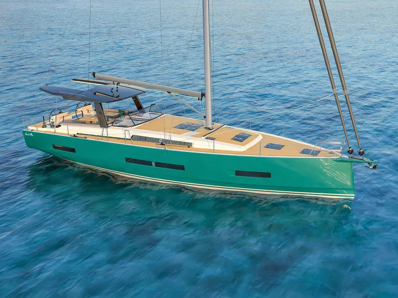 Slide: The Image of 2025 Hanse 510 sailboat on clear blue water, showcasing sleek design and modern features. - 27