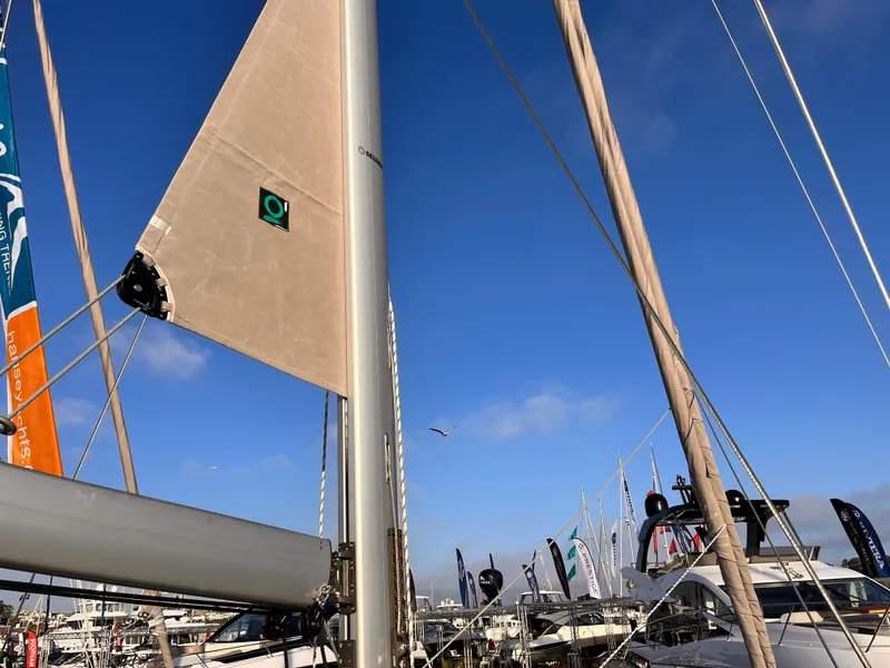 Slide: The Image of Sailboat Hanse 460, 2025 model, docked at marina under clear blue sky. - 41