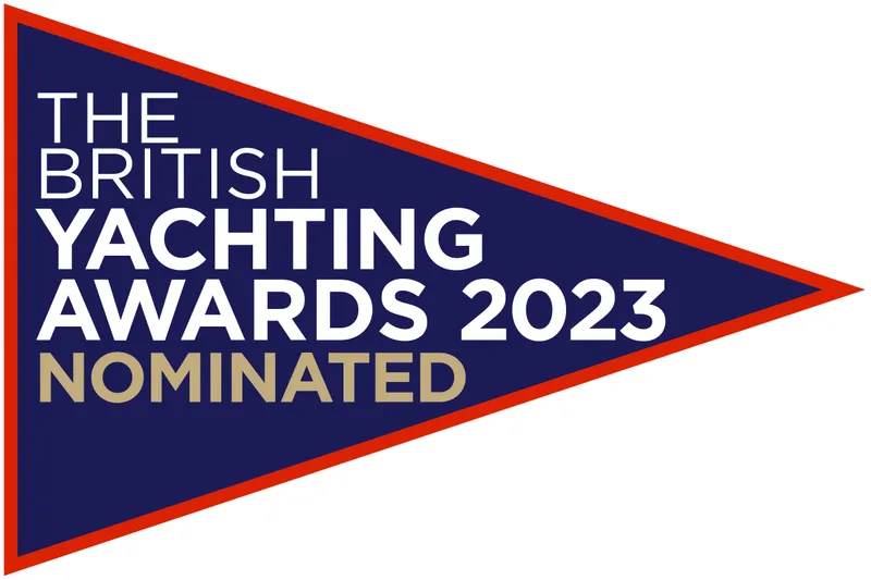Slide: The Image of British Yachting Awards 2023 nomination badge for Hanse 410 yacht, 2025 model. - 28