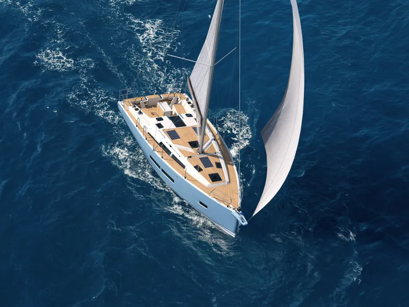 Slide: The Image of Sailing on a 2026 Hanse 360 yacht with crew, under clear skies and calm seas. - 13