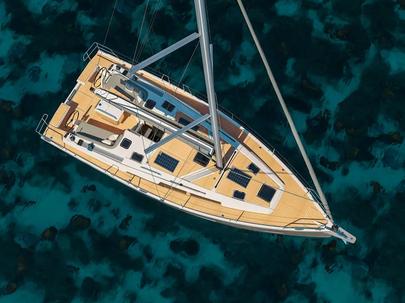 Slide: The Image of 2026 Hanse 360 sailboat cruising on open water with two people onboard. - 7