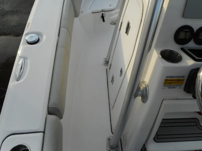 Slide: The Image of 2022 Sea Fox 228 Commander boat interior with seating and console details. - 14