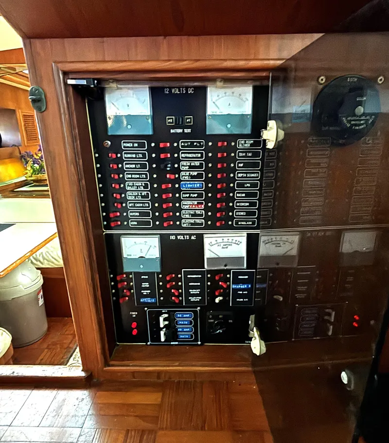 Slide: The Image of Electrical panel inside 1988 Marine Trader Tradewinds 43 Motor Yacht. - 39