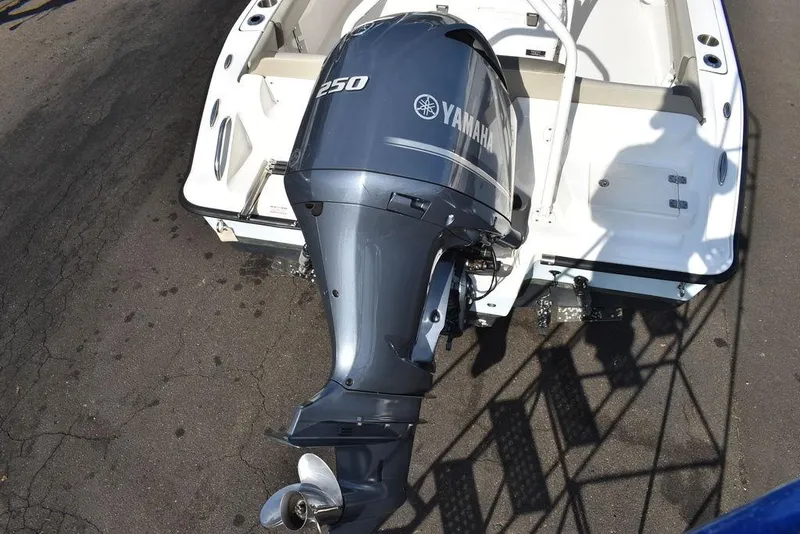 Slide: The Image of 2022 Key West 219fs boat with Yamaha 250 outboard motor, rear view. - 7