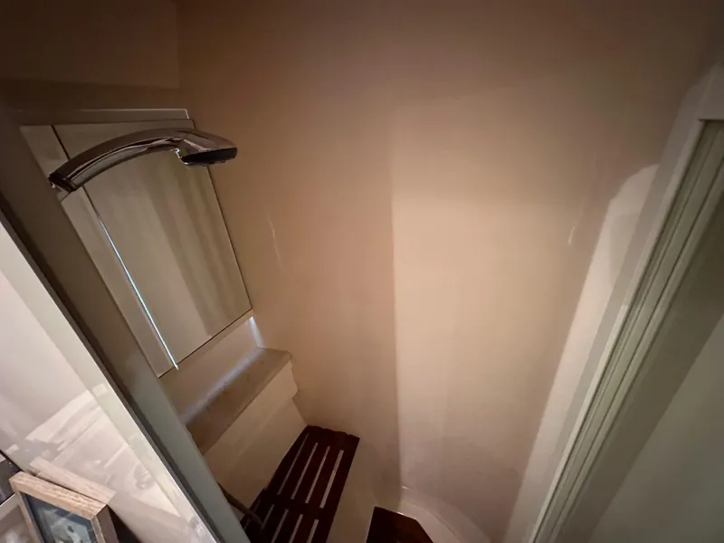 Slide: The Image of Compact shower area with wooden bench, Johnson 70 model, 2001. - 26