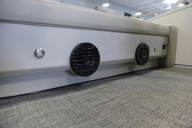 Slide: The Image of 2024 Barletta ARIA A22UC boat interior speakers and seating detail. - 15