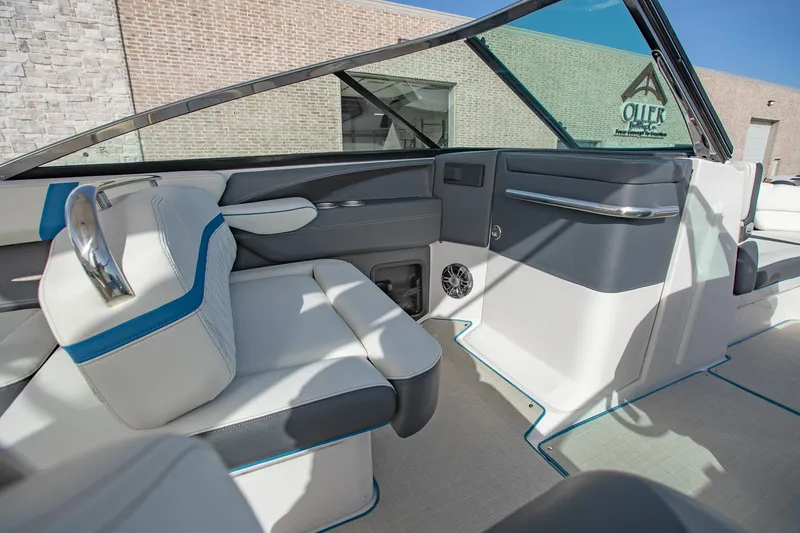 Slide: The Image of 2022 Regal 2800 Bowrider interior with modern seating and sleek design. - 15