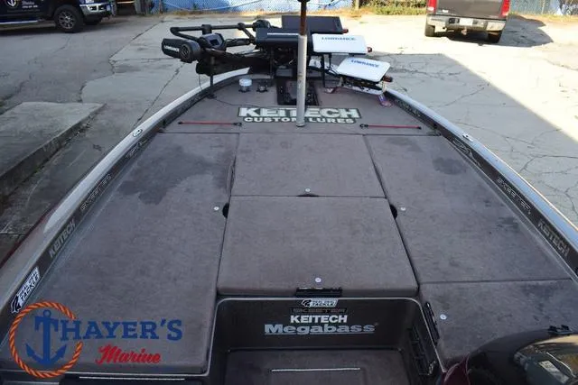 Slide: The Image of 2010 Skeeter ZX225 boat deck with Keitech branding and Thayer's Marine logo. - 11