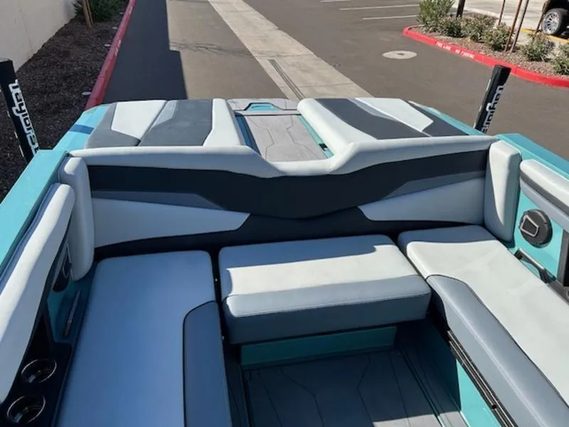 Slide: The Image of 2024 Axis T250 boat interior with modern seating and sleek design. - 19