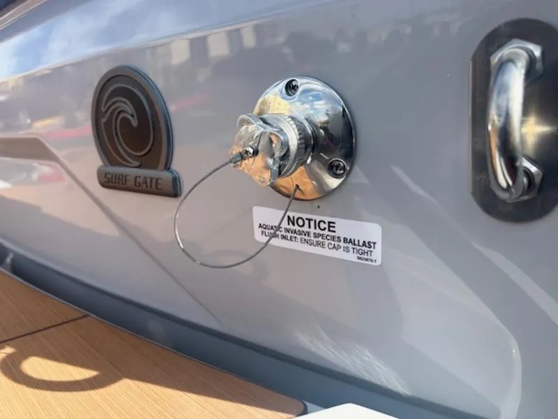 Slide: The Image of Axis A225 2025 boat with Surf Gate and ballast notice on the side. - 22